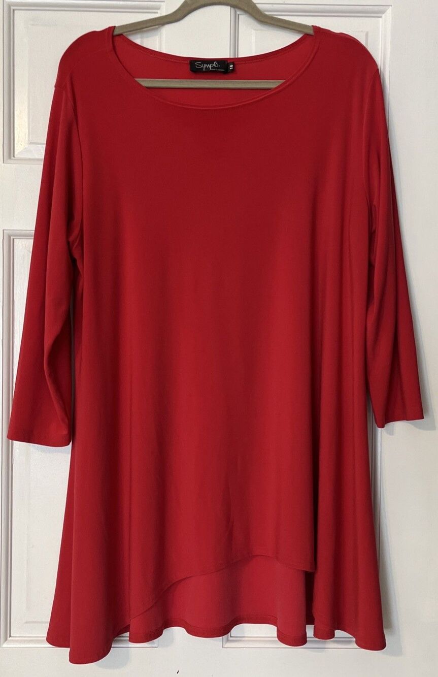 Sympli Tunic Top Womens 16 Red Asymmetric Stretch Lagenlook Artsy Slinky Canada